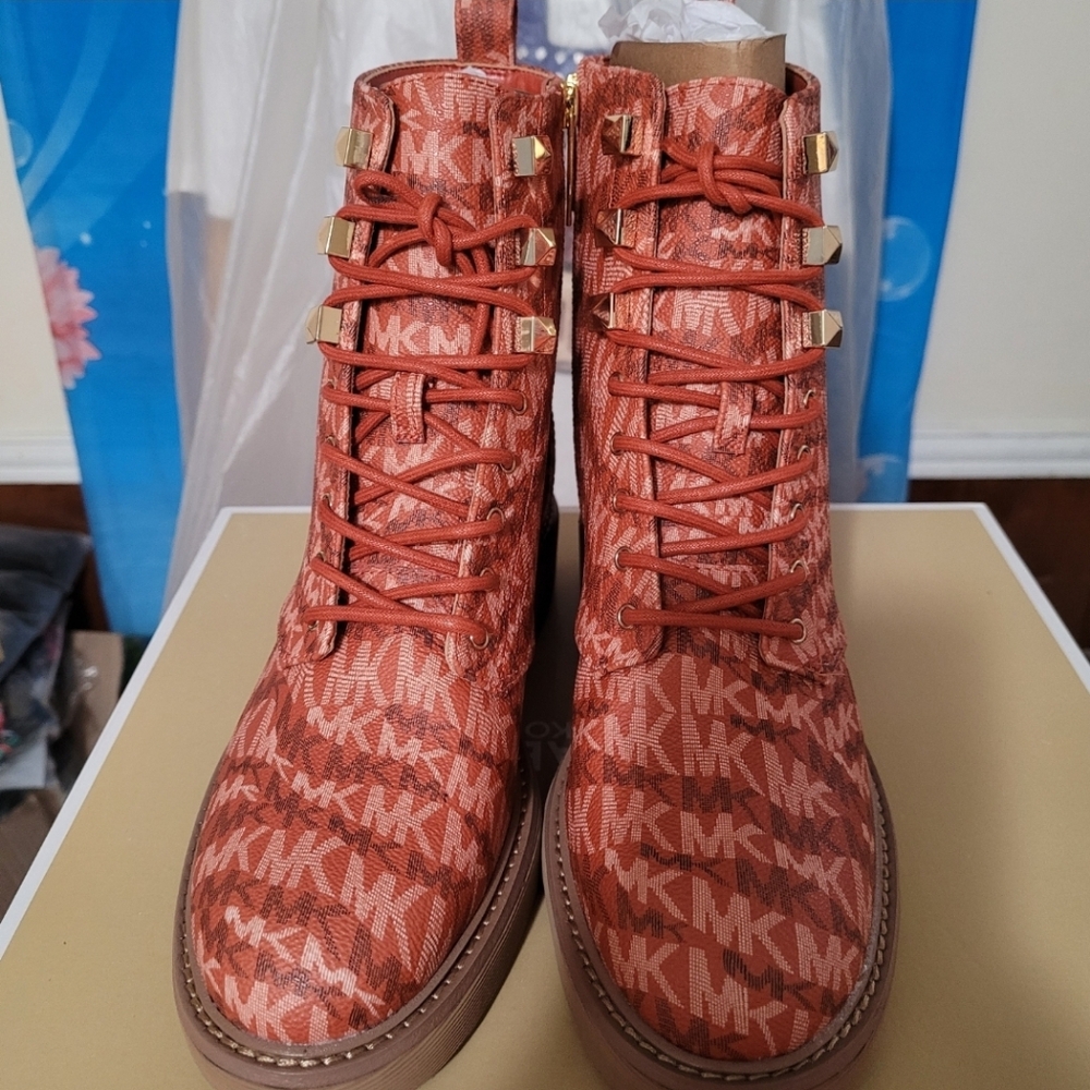 Michael Kors Women's Patterned Orange Combat Boots
